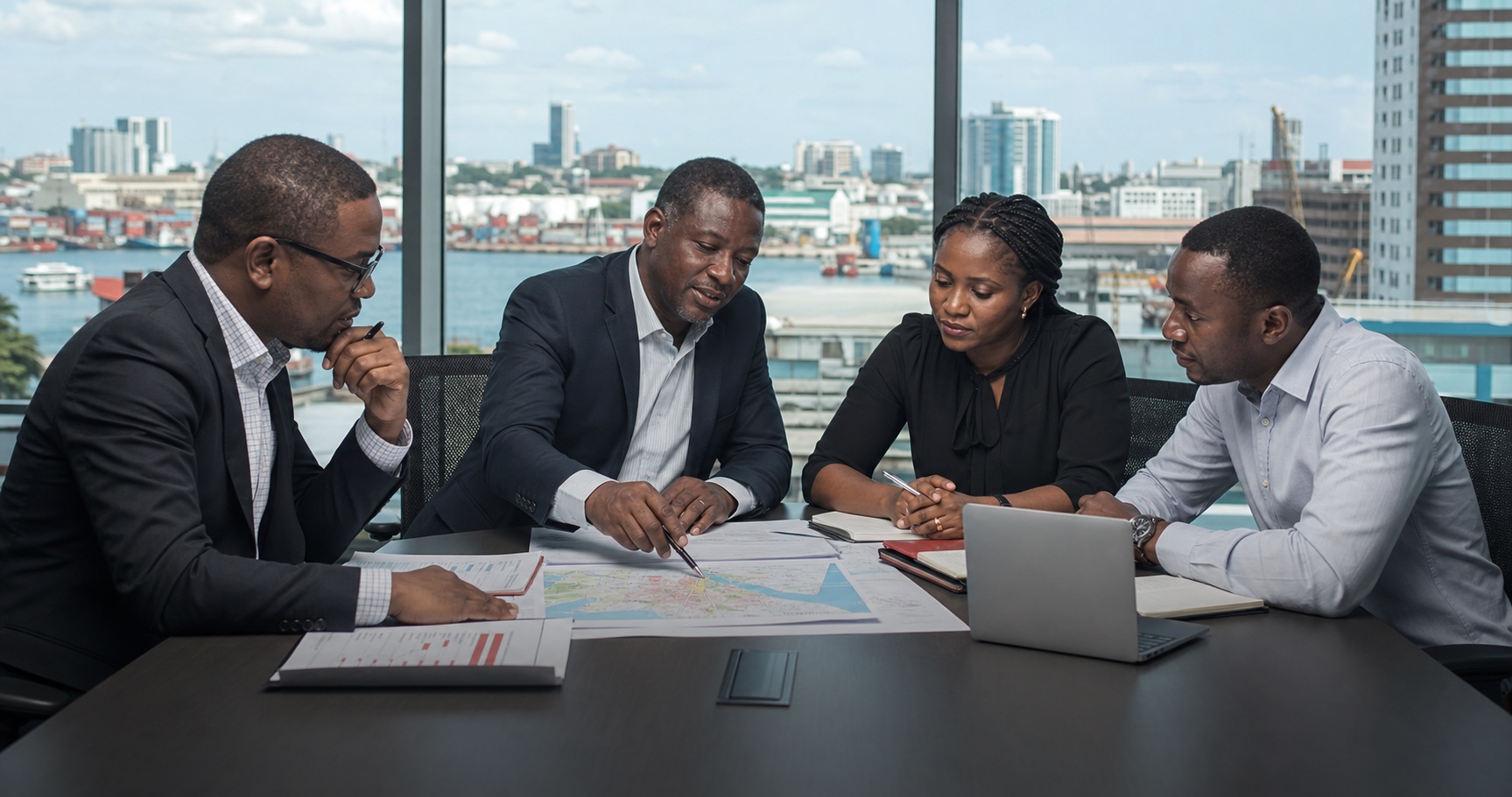 Advisors working through a business strategy